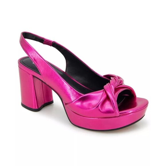 Kenneth Cole Reaction Rylee Hot Pink Metallic Slingback Platform Sandals Size 8. - Picture 1 of 16